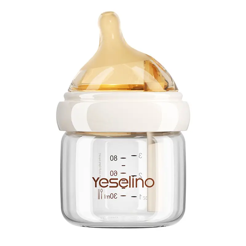 Newborn glass bottle 0-6 months high borosilicate glass baby anti-flatulence bottle liquid silicone nipple