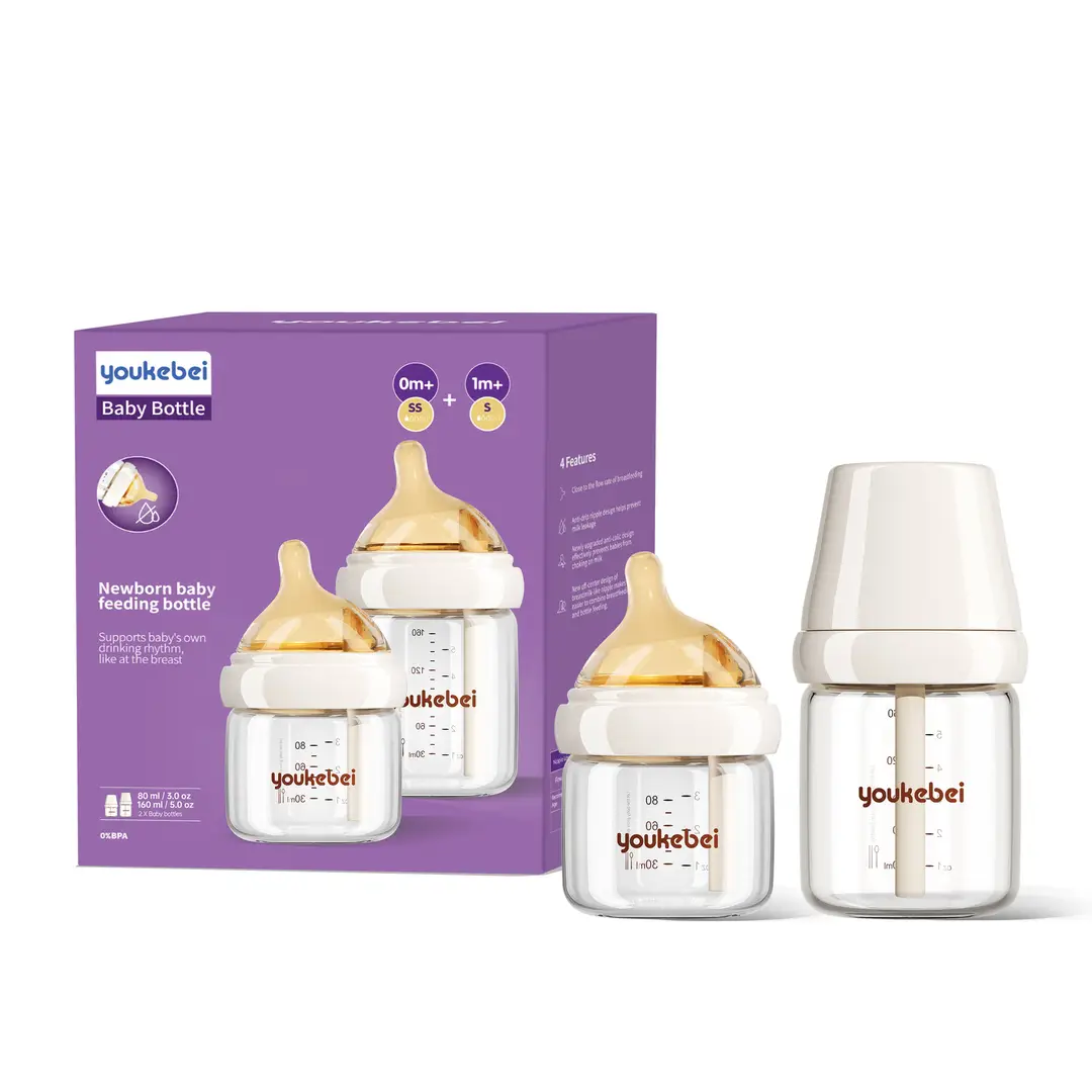 Newborn glass bottle 0-6 months high borosilicate glass baby anti-flatulence bottle liquid silicone nipple