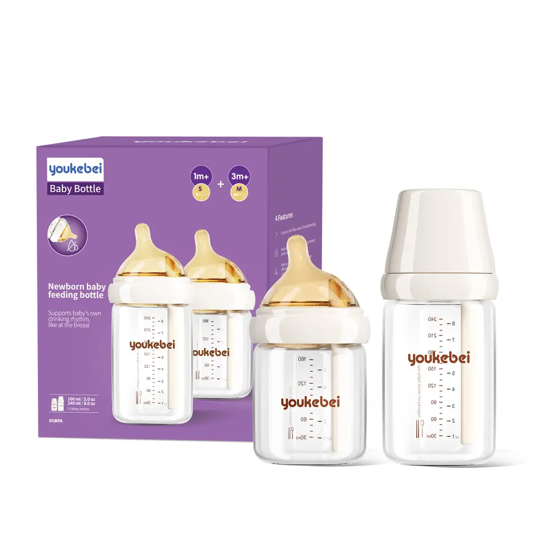 Newborn glass bottle 0-6 months high borosilicate glass baby anti-flatulence bottle liquid silicone nipple