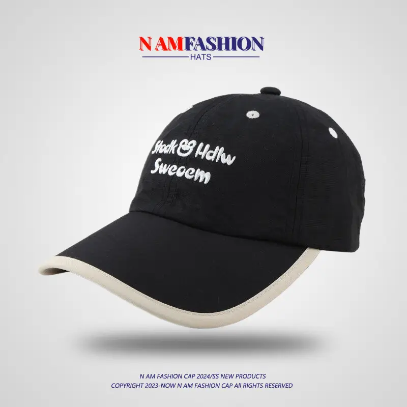 Korean Embroidered Sunscreen Cap Black Small - Image 6