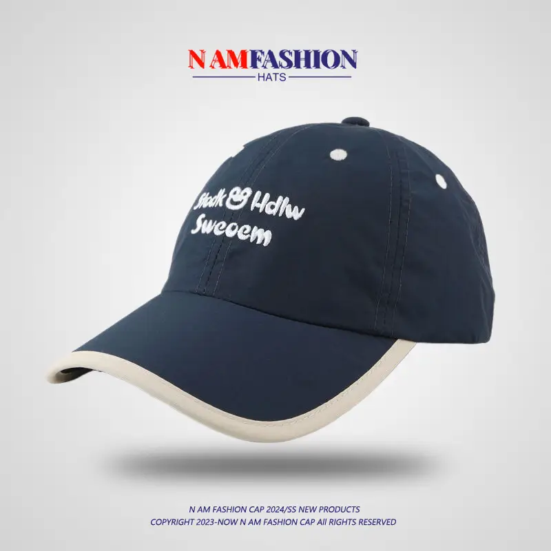 Korean Embroidered Sunscreen Cap Black Small - Image 3