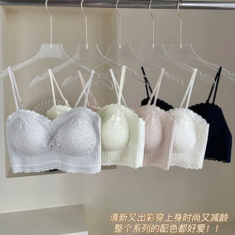 White Lace Strap Chest Bra Vest Anti-Walking Small - Image 7