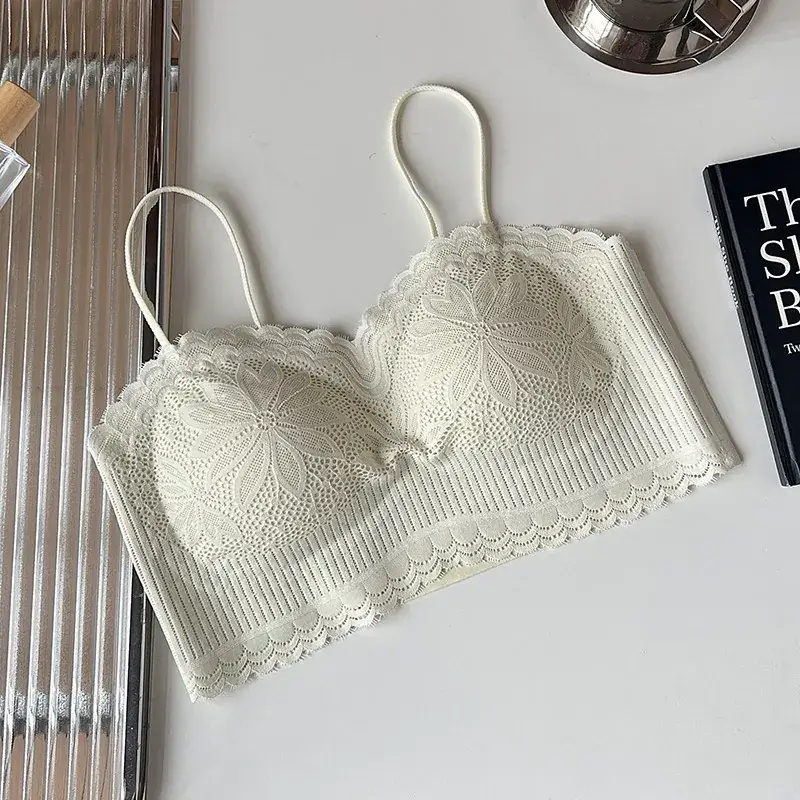 White Lace Strap Chest Bra Vest Anti-Walking Small - Image 3