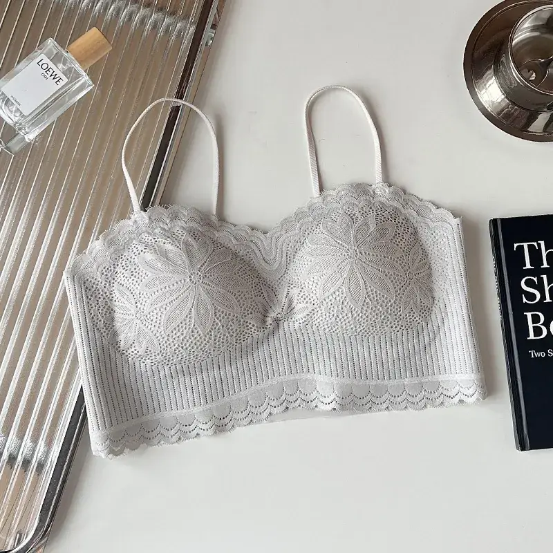 White Lace Strap Chest Bra Vest Anti-Walking Small - Image 4