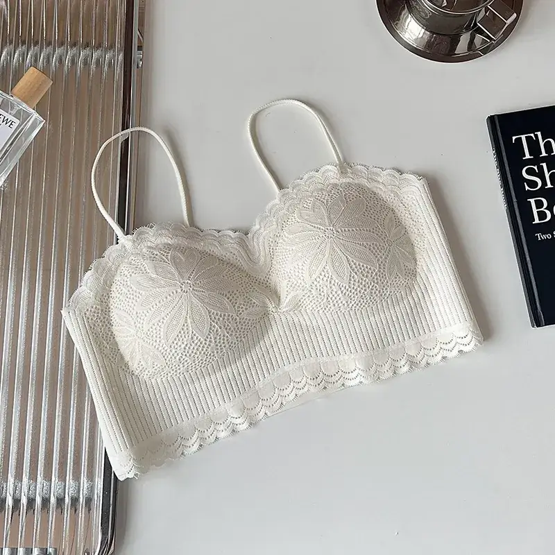 White Lace Strap Chest Bra Vest Anti-Walking Small - Image 5