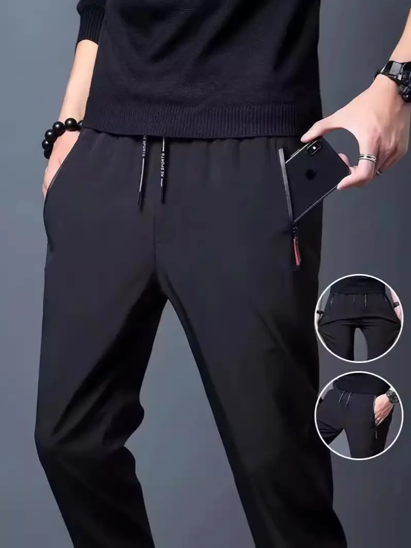 Men Grey Loose Straight Casual Trousers Spring Autumn - Image 5