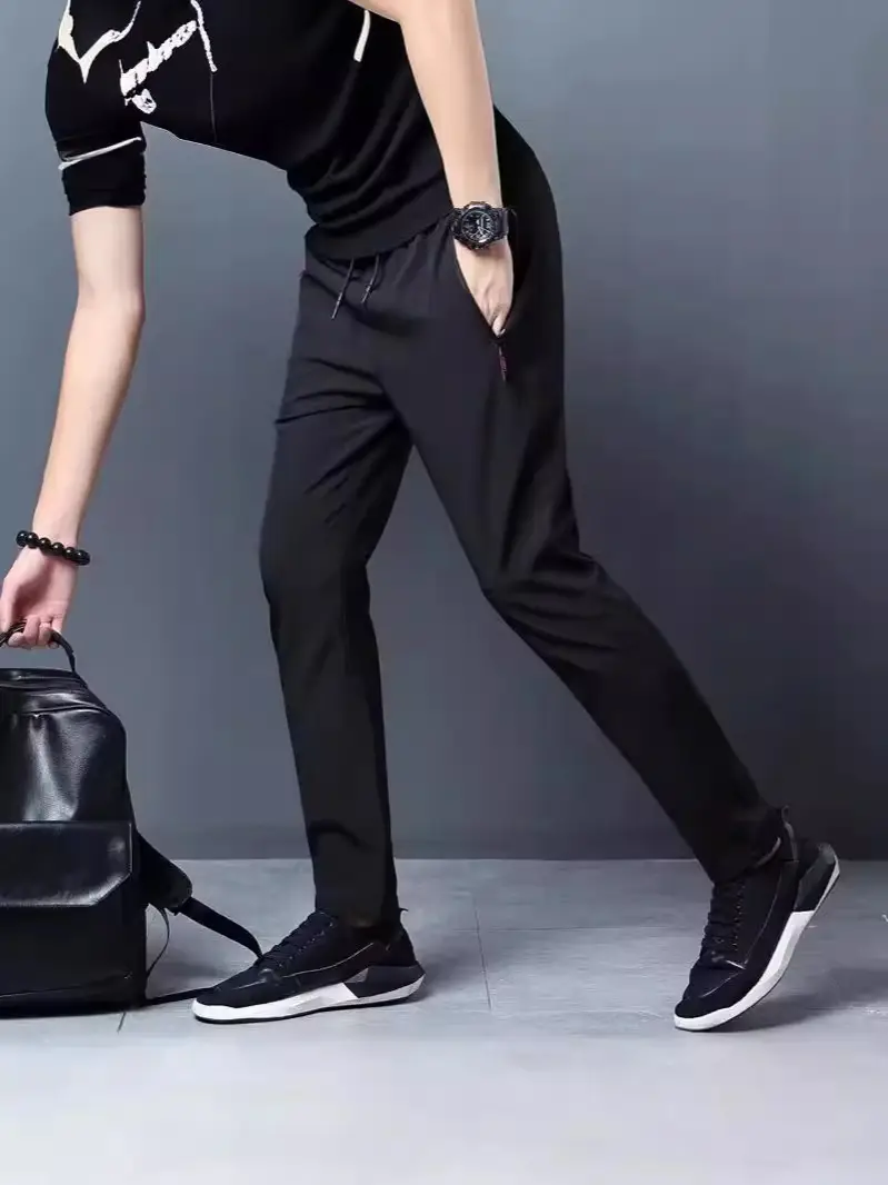 Men Grey Loose Straight Casual Trousers Spring Autumn - Image 7