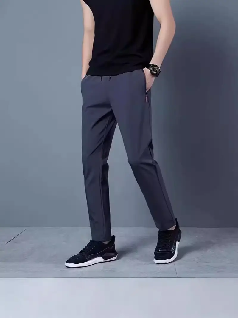 Men Grey Loose Straight Casual Trousers Spring Autumn - Image 8
