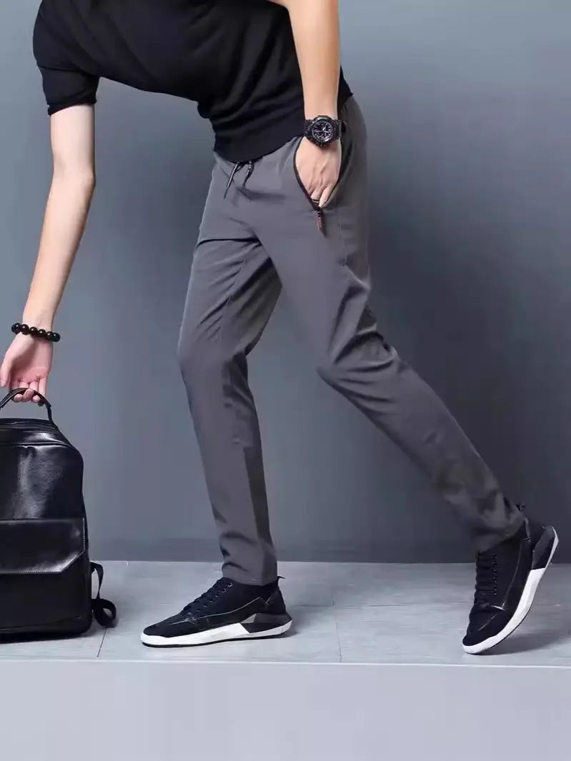 Men Grey Loose Straight Casual Trousers Spring Autumn - Image 9