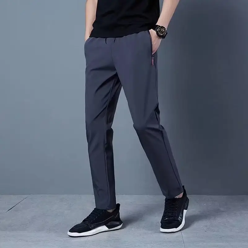 Men Grey Loose Straight Casual Trousers Spring Autumn - Image 2