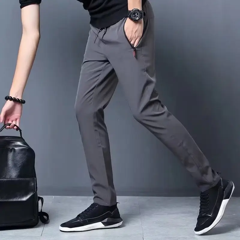 Men Grey Loose Straight Casual Trousers Spring Autumn - Image 3