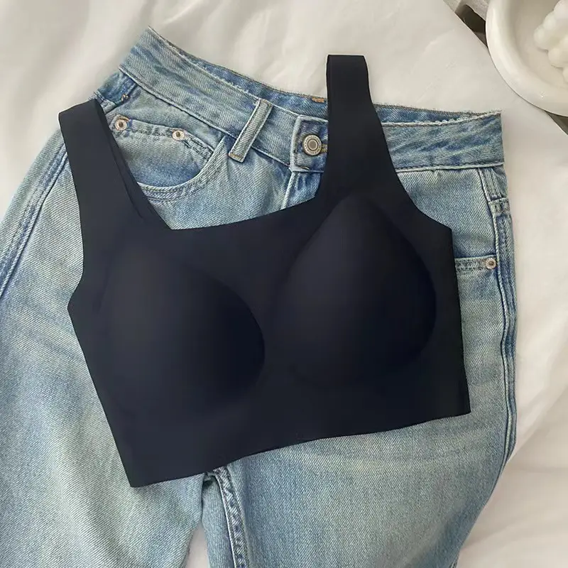 Invisible Intransparent Underwear Traceless Women's Non-rimless Push-up Vest Sports Bra No-size Beautiful Back Bra Summer