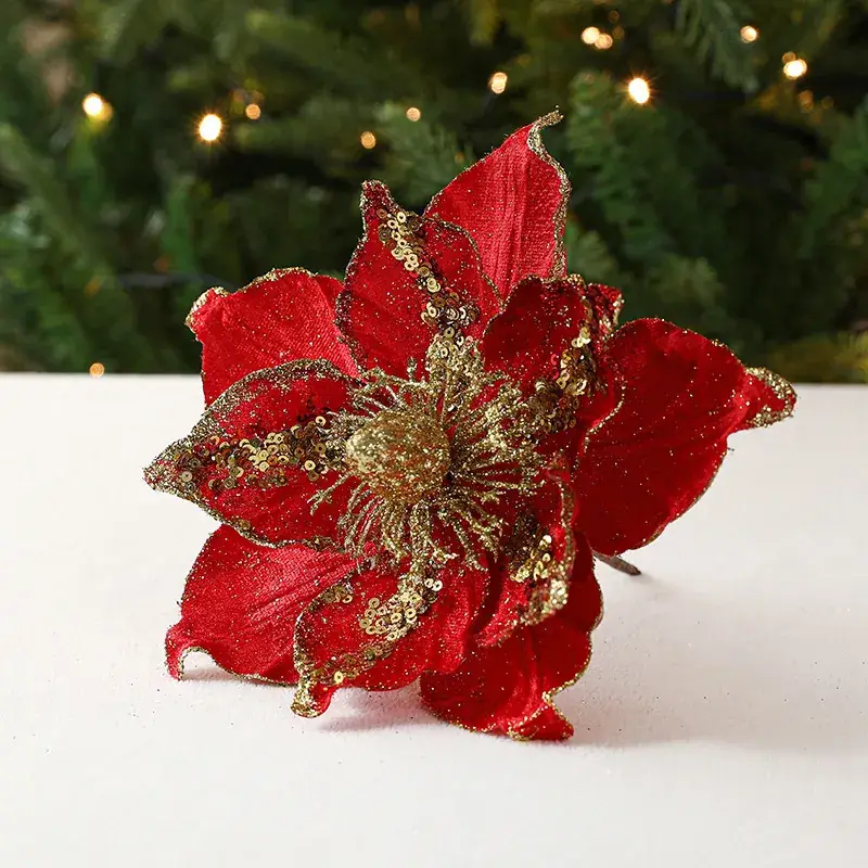 22cm White Christmas Flower Artificial Decoration - Image 3