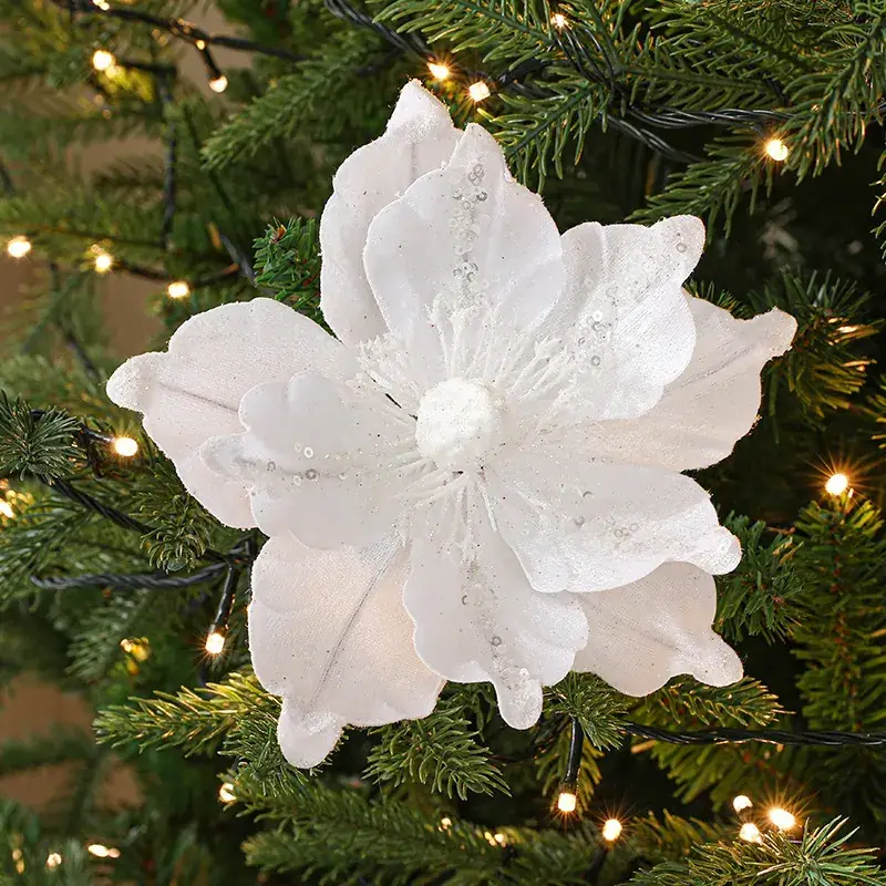 22cm White Christmas Flower Artificial Decoration - Image 5