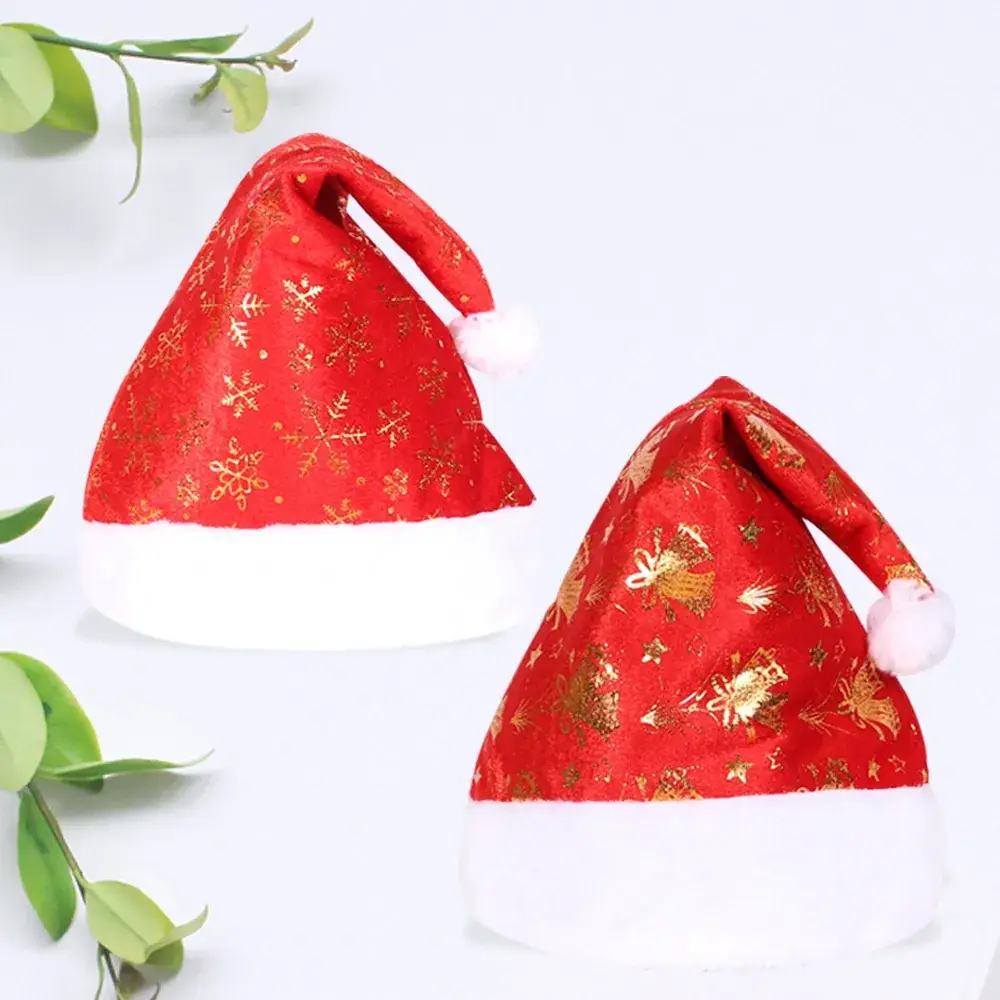 Christmas Santa Hat Red Gold Print with White Trim - Image 5