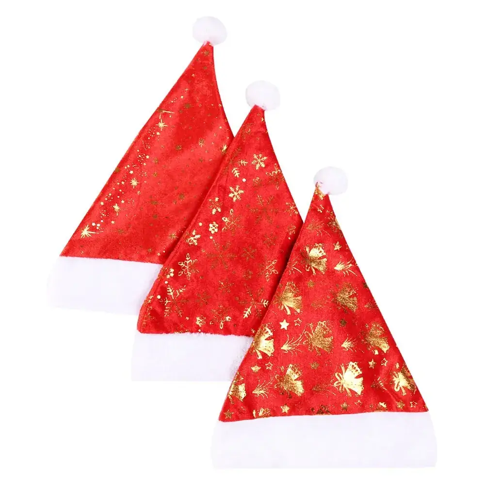 Christmas Santa Hat Red Gold Print with White Trim - Image 7