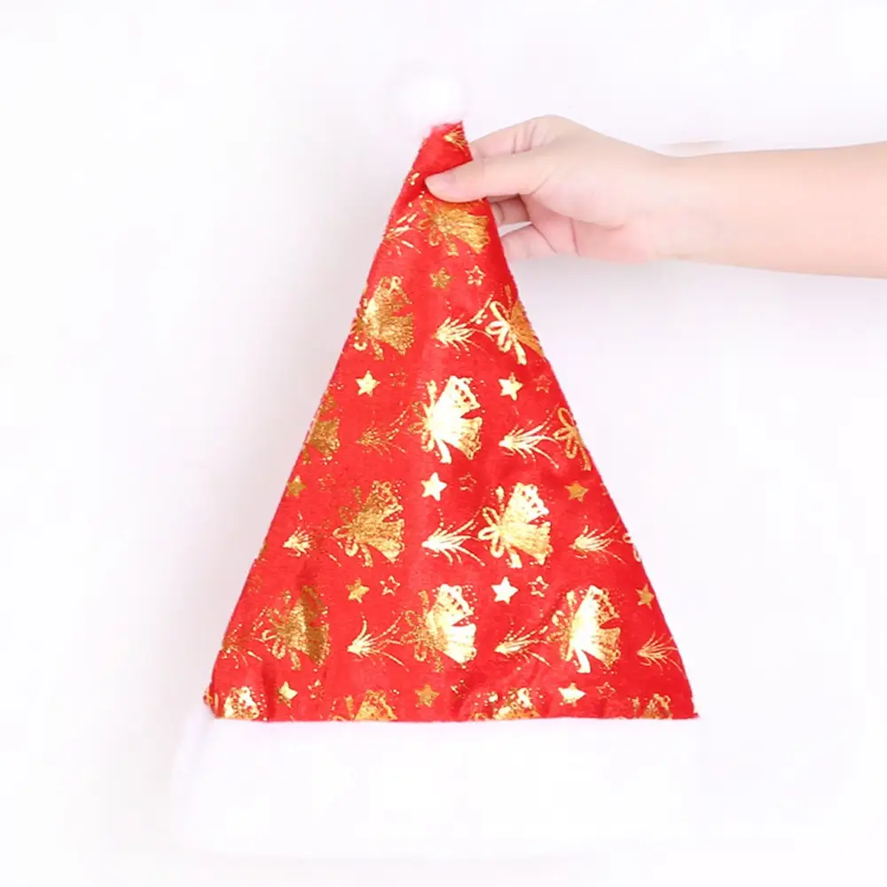 Christmas Santa Hat Red Gold Print with White Trim — feature 10