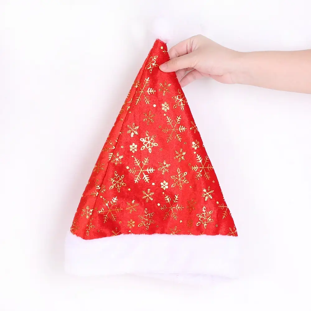 Christmas Santa Hat Red Gold Print with White Trim — feature 11