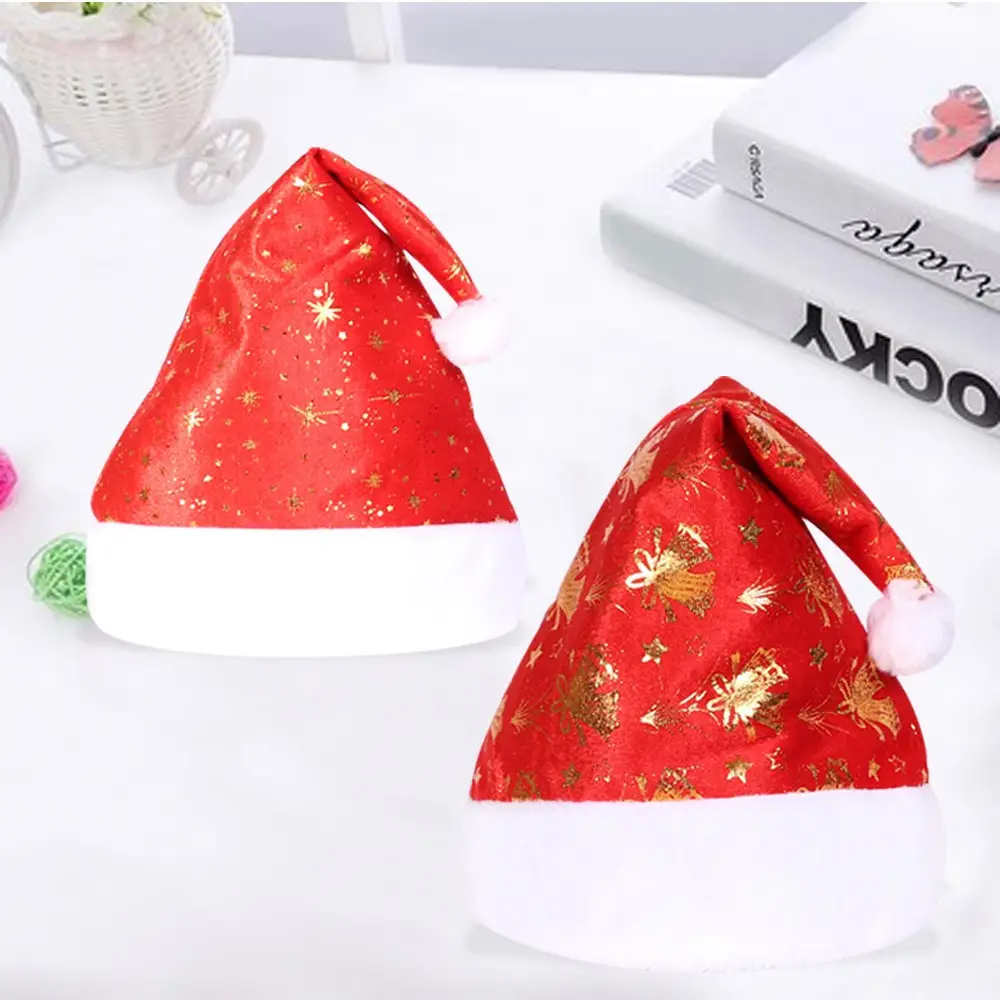 Christmas Santa Hat Red Gold Print with White Trim — feature 15