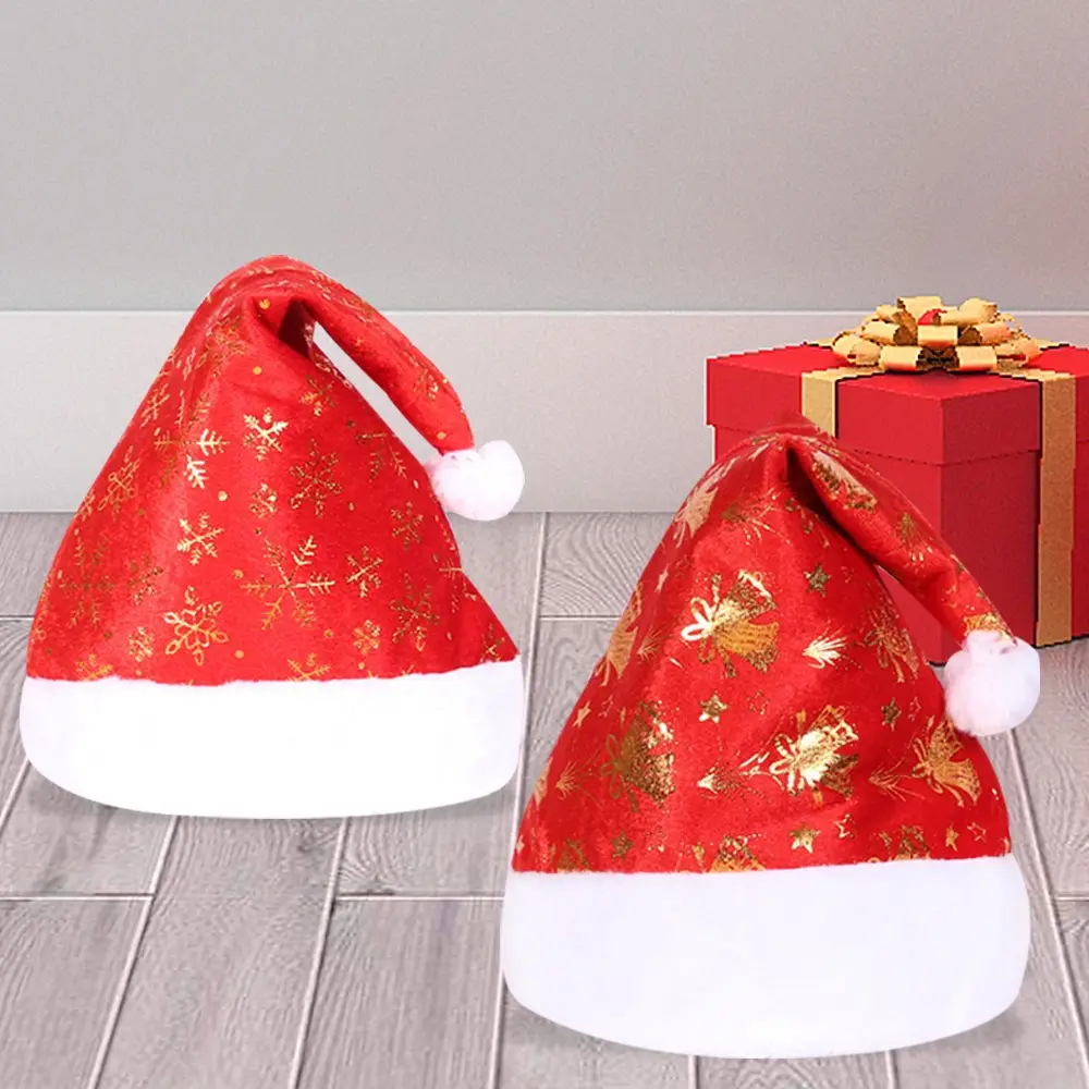 Christmas Santa Hat Red Gold Print with White Trim — feature 16