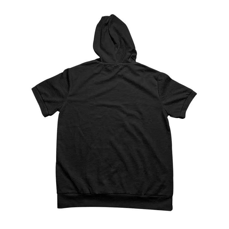 Men's Black Hooded Short Sleeve T-Shirt Solid Color — feature 11