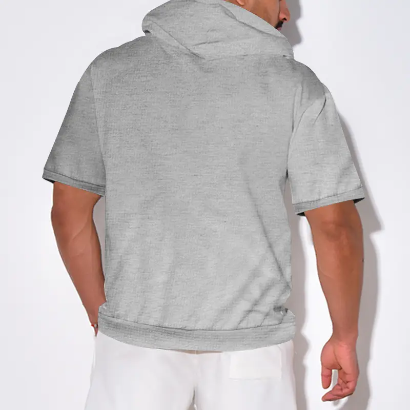 Men's Black Hooded Short Sleeve T-Shirt Solid Color — feature 16