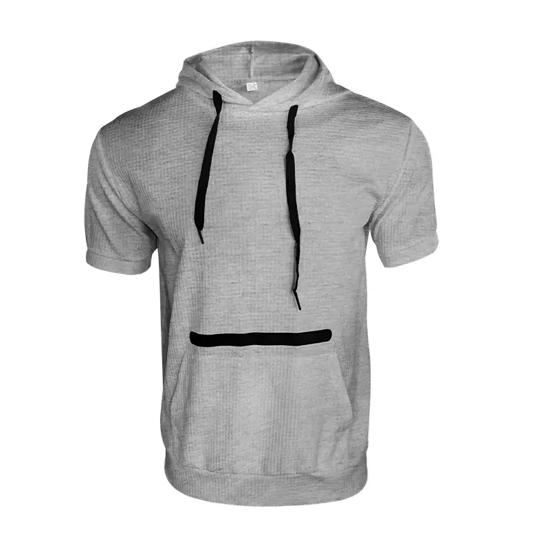 Men's Black Hooded Short Sleeve T-Shirt Solid Color — feature 17