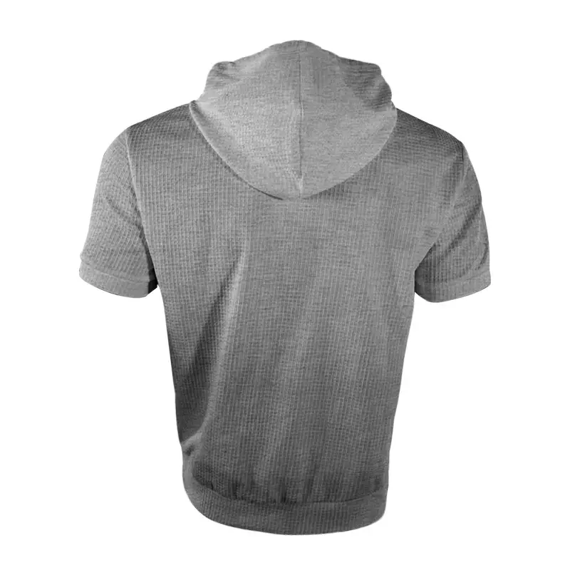 Men's Black Hooded Short Sleeve T-Shirt Solid Color — feature 18