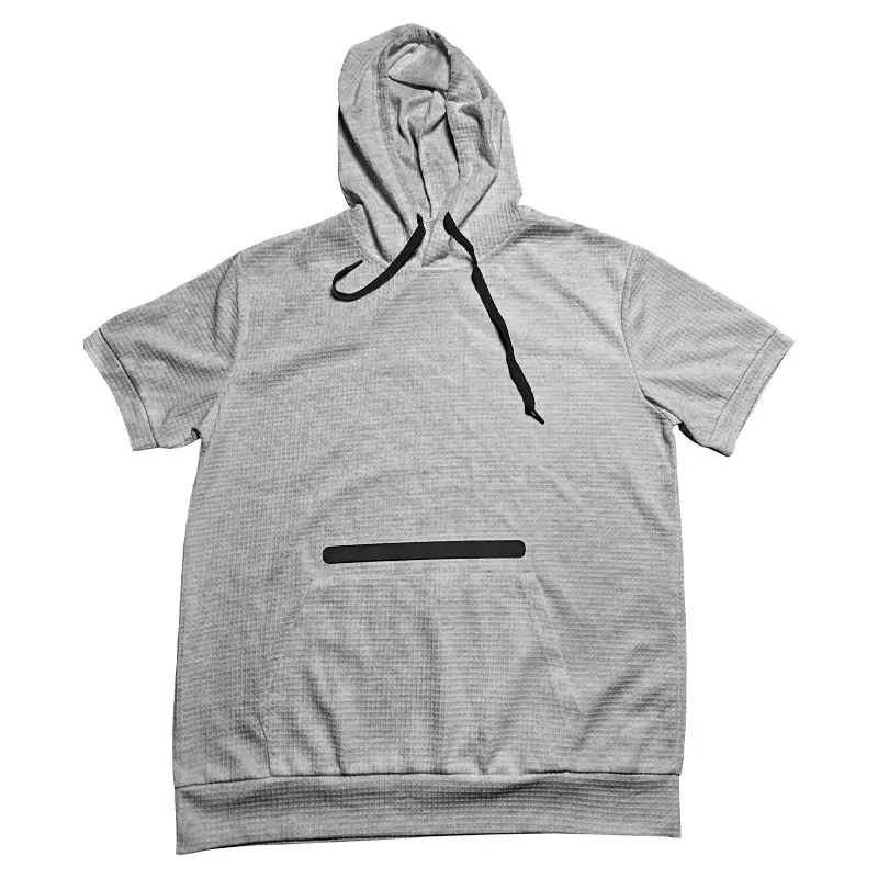Men's Black Hooded Short Sleeve T-Shirt Solid Color — feature 19