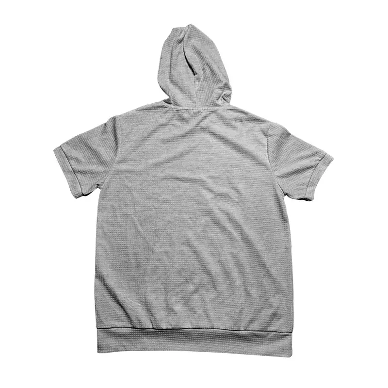 Men's Black Hooded Short Sleeve T-Shirt Solid Color — feature 20