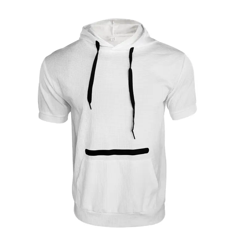 Men's Black Hooded Short Sleeve T-Shirt Solid Color — feature 24