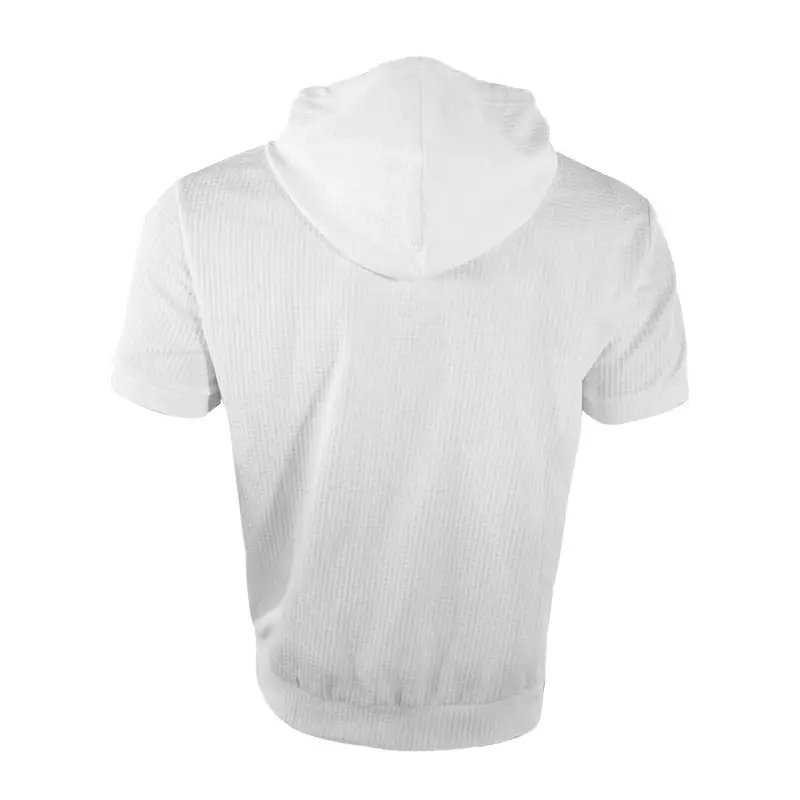 Men's Black Hooded Short Sleeve T-Shirt Solid Color — feature 25