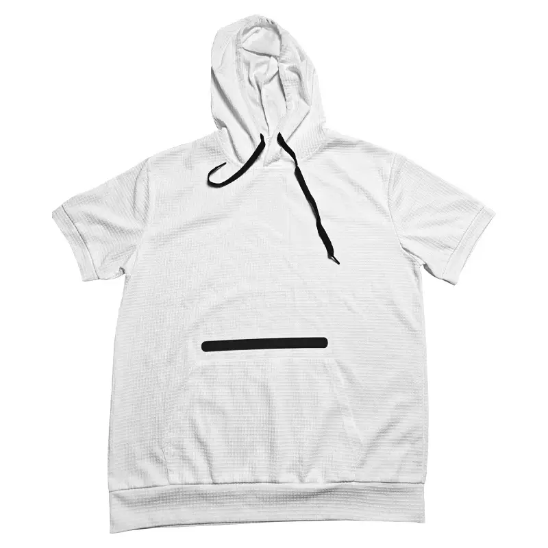 Men's Black Hooded Short Sleeve T-Shirt Solid Color — feature 26