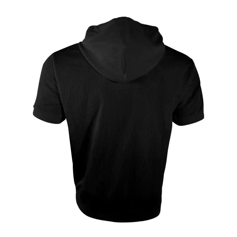 Men's Black Hooded Short Sleeve T-Shirt Solid Color — feature 9