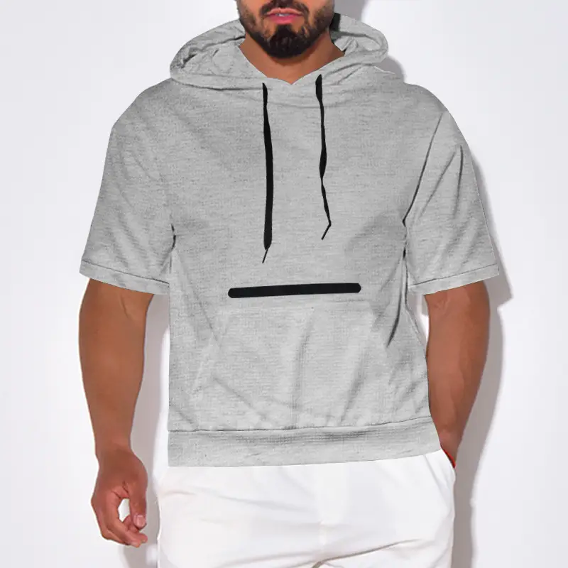 Men's Black Hooded Short Sleeve T-Shirt Solid Color