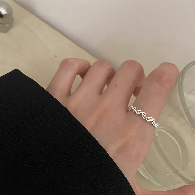 Korean New Product 925 Sterling Silver Plain Ring for Women, Light Luxury Niche Ins-Style High-End Adjustable Open Ring