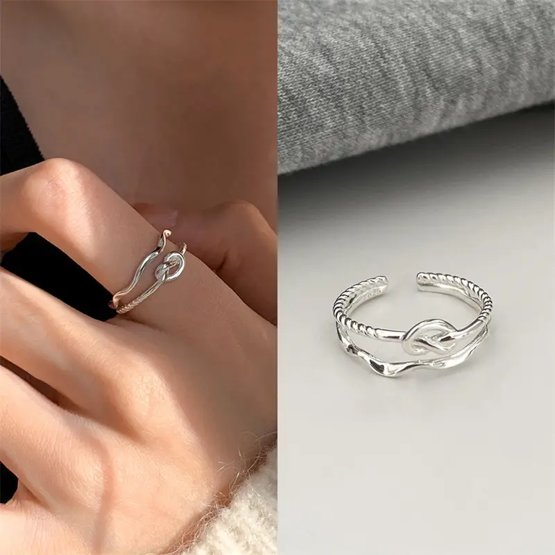 Korean New Product 925 Sterling Silver Plain Ring for Women, Light Luxury Niche Ins-Style High-End Adjustable Open Ring