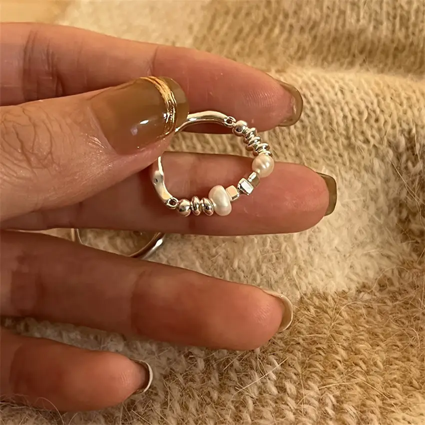 Korean New Product 925 Sterling Silver Plain Ring for Women, Light Luxury Niche Ins-Style High-End Adjustable Open Ring