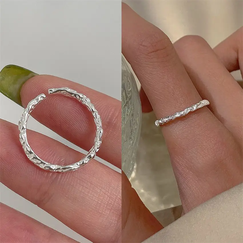 Korean New Product 925 Sterling Silver Plain Ring for Women, Light Luxury Niche Ins-Style High-End Adjustable Open Ring