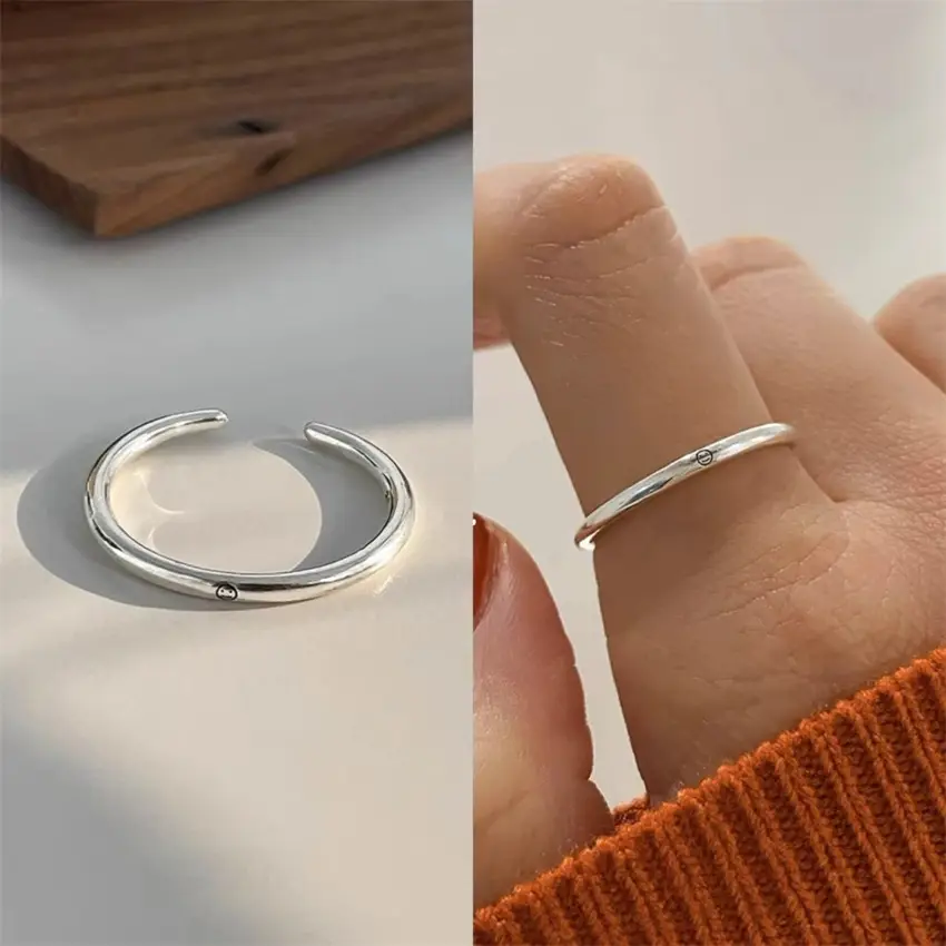 Korean New Product 925 Sterling Silver Plain Ring for Women, Light Luxury Niche Ins-Style High-End Adjustable Open Ring