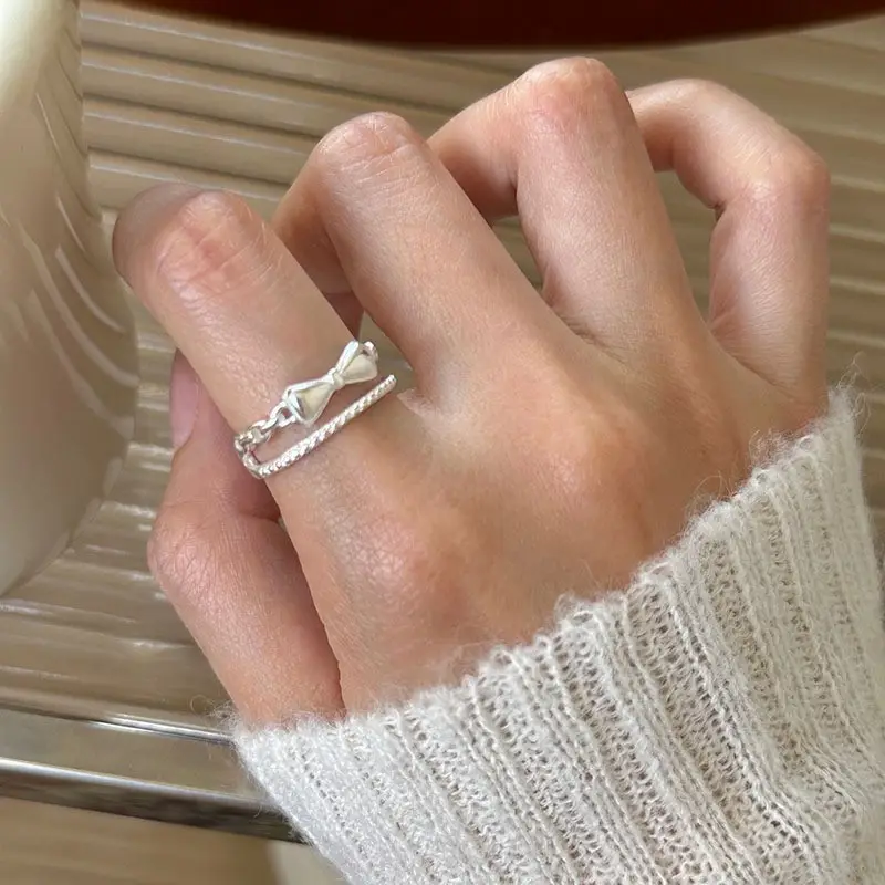 Korean New Product 925 Sterling Silver Plain Ring for Women, Light Luxury Niche Ins-Style High-End Adjustable Open Ring