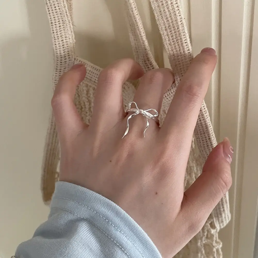Korean New Product 925 Sterling Silver Plain Ring for Women, Light Luxury Niche Ins-Style High-End Adjustable Open Ring