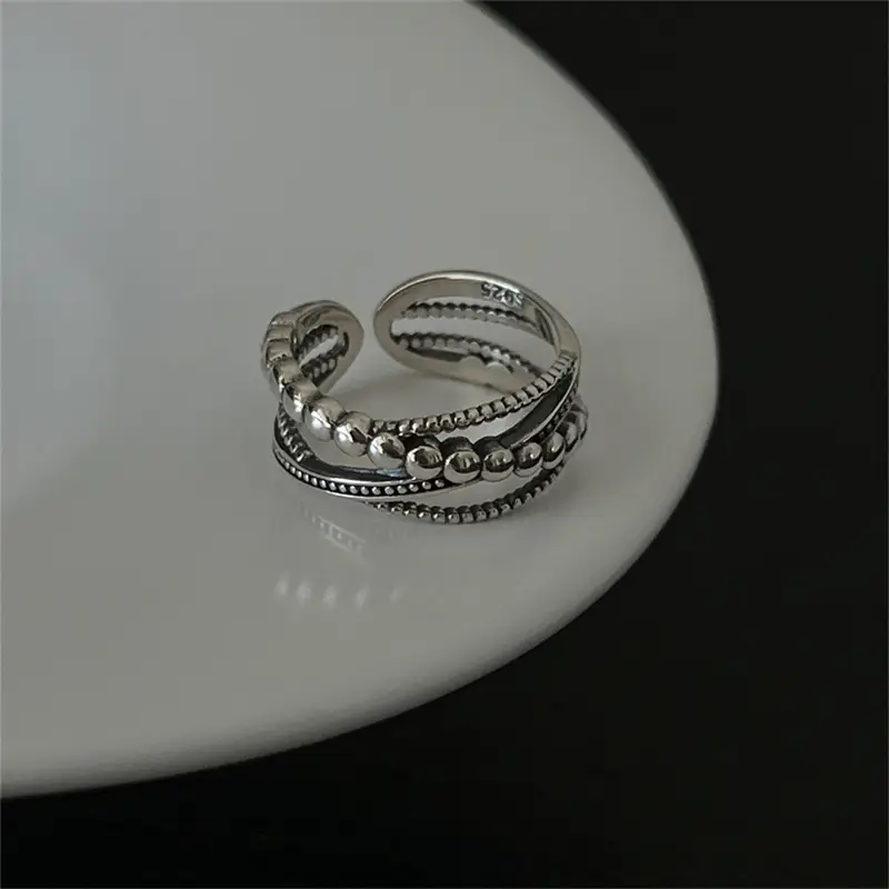 Korean New Product 925 Sterling Silver Plain Ring for Women, Light Luxury Niche Ins-Style High-End Adjustable Open Ring