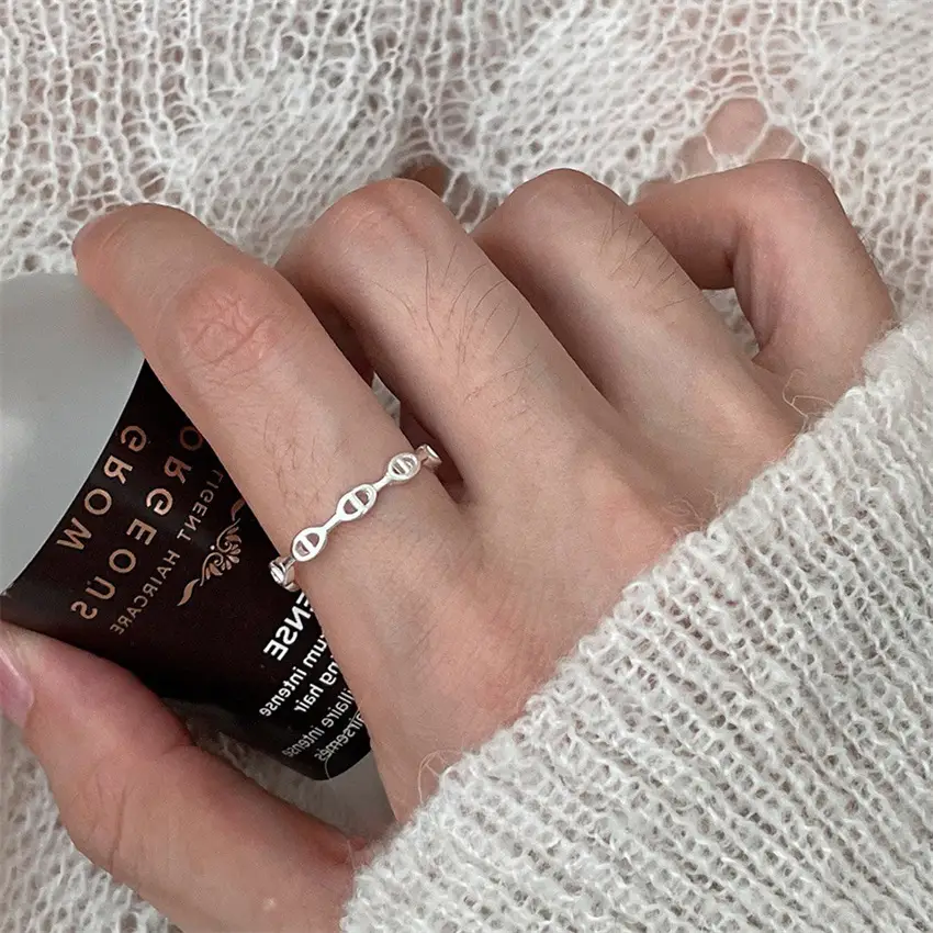 Korean New Product 925 Sterling Silver Plain Ring for Women, Light Luxury Niche Ins-Style High-End Adjustable Open Ring