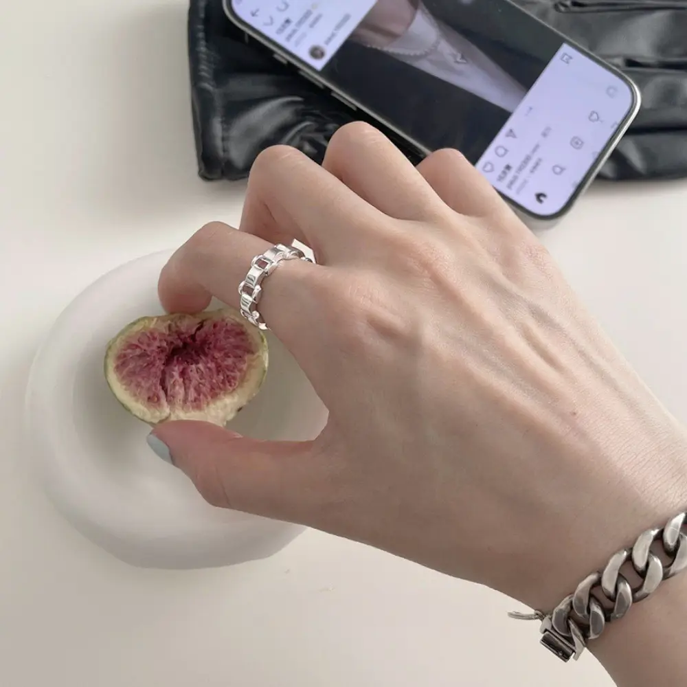 Korean New Product 925 Sterling Silver Plain Ring for Women, Light Luxury Niche Ins-Style High-End Adjustable Open Ring
