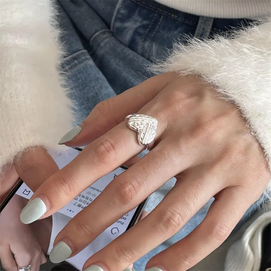 Korean New Product 925 Sterling Silver Plain Ring for Women, Light Luxury Niche Ins-Style High-End Adjustable Open Ring