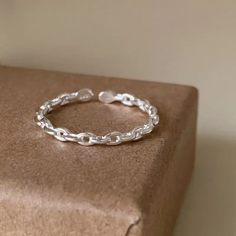 Korean New Product 925 Sterling Silver Plain Ring for Women, Light Luxury Niche Ins-Style High-End Adjustable Open Ring
