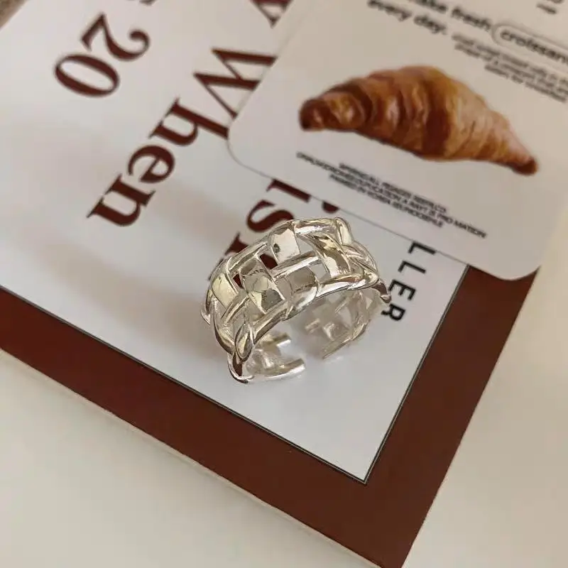 Korean New Product 925 Sterling Silver Plain Ring for Women, Light Luxury Niche Ins-Style High-End Adjustable Open Ring