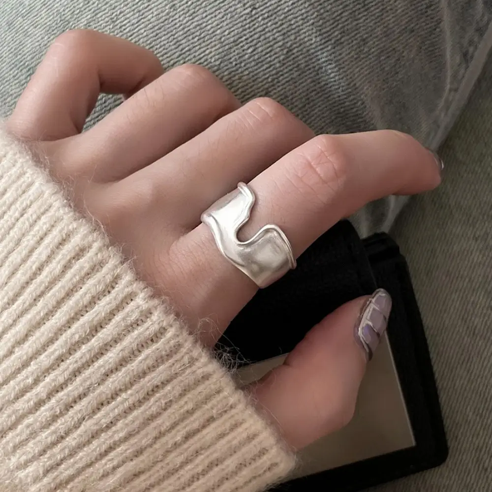 Korean New Product 925 Sterling Silver Plain Ring for Women, Light Luxury Niche Ins-Style High-End Adjustable Open Ring