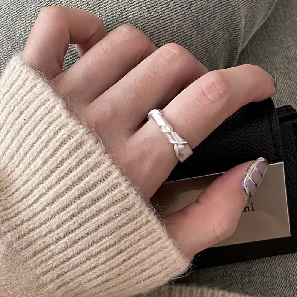 Korean New Product 925 Sterling Silver Plain Ring for Women, Light Luxury Niche Ins-Style High-End Adjustable Open Ring